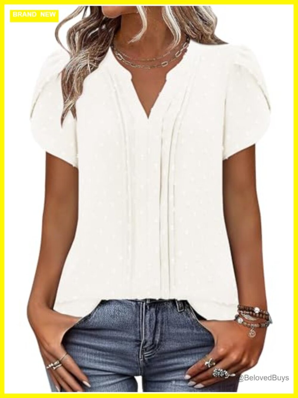 Women V Neck Short Sleeve Boho Tunic Blouse Flowy Casual Top